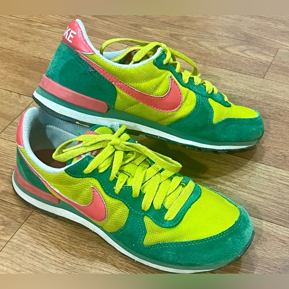 Nike Green and Yellow Sneakers with Pink Accents